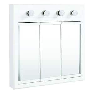 Concord 30 in. x 30 in. 4-Light Tri-View Surface-Mount Medicine Cabinet in White Gloss