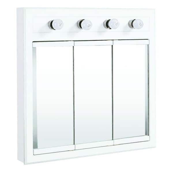 Design House Concord 30 in. x 30 in. 4-Light Tri-View Surface-Mount Medicine Cabinet in White Gloss