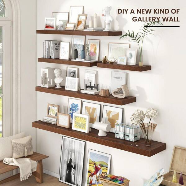 47 in. W x 9 in. D Walnut Floating Decorative Wall Shelf (Set-2