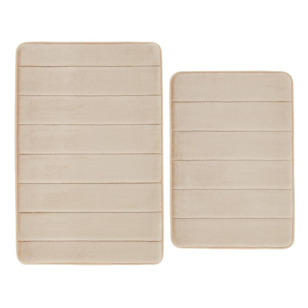 Tan Memory Foam Bath Rug Set with Flannel Polyester
