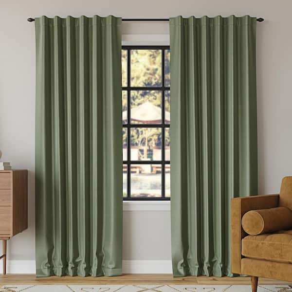 Sun Zero Evelina Faux Dupioni Silk Thermal Moss Green Polyester 50 in. W x 84 in. L Back Tab 100% Blackout Curtain (Single Panel)