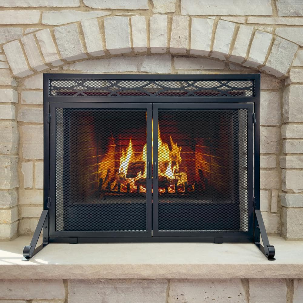Debden Black Mesh Single Panel Fireplace Screen with Doors