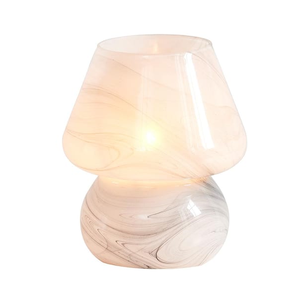 Cinkeda Haslom 7.25 in. Gray Mushroom Glass Bedside Table Lamp