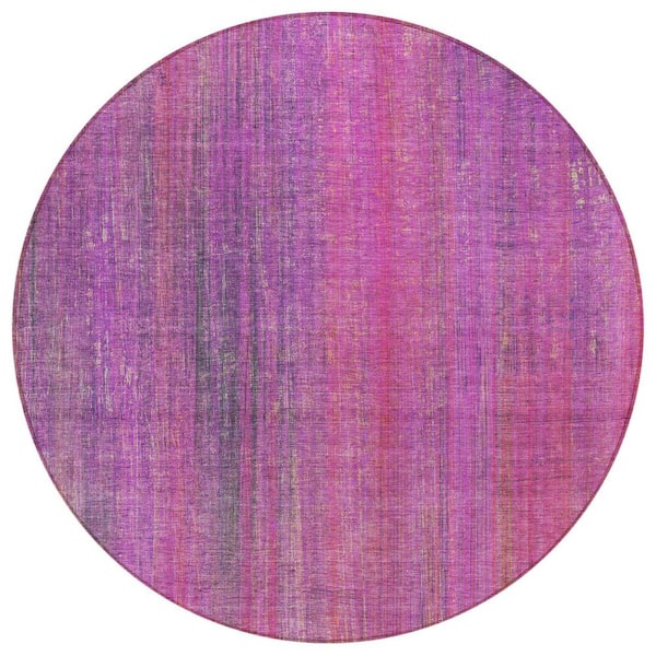 HomeRoots Lilac 8 ft. Round Woven Striped Round Indoor/Outdoor Area Rug