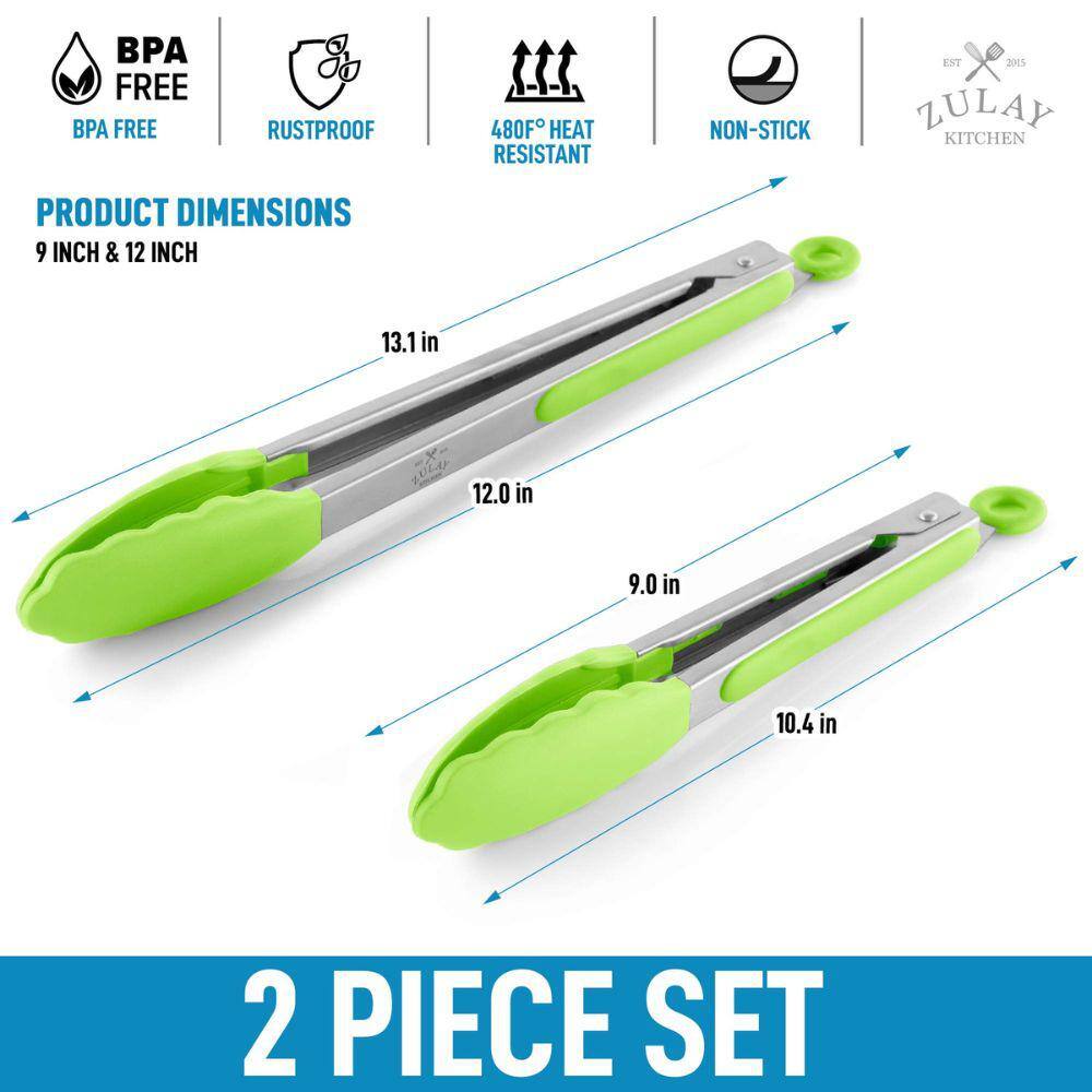 Light Green Stainless Steel Kitchen Tongs Set with Silicone Tips