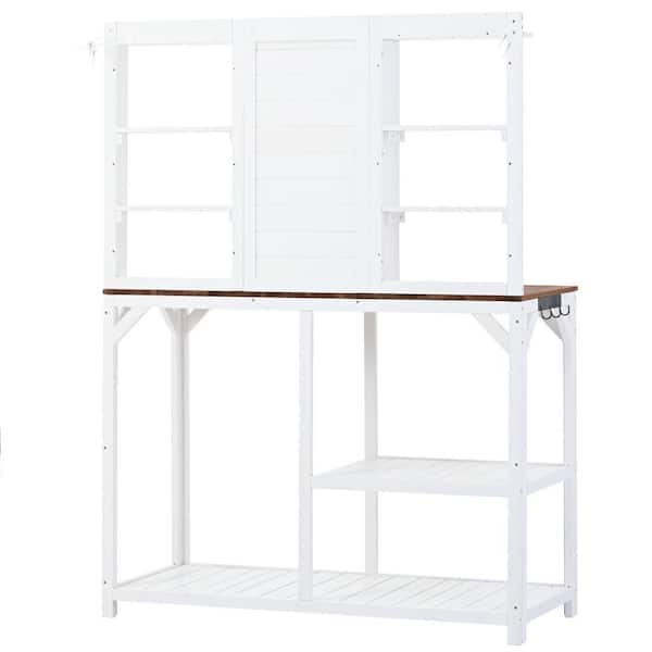 Unbranded 64.6 in. L Outdoor Potting Bench, Garden Potting Table, Wood Workstation with 6-Tier Shelves, Side Hook