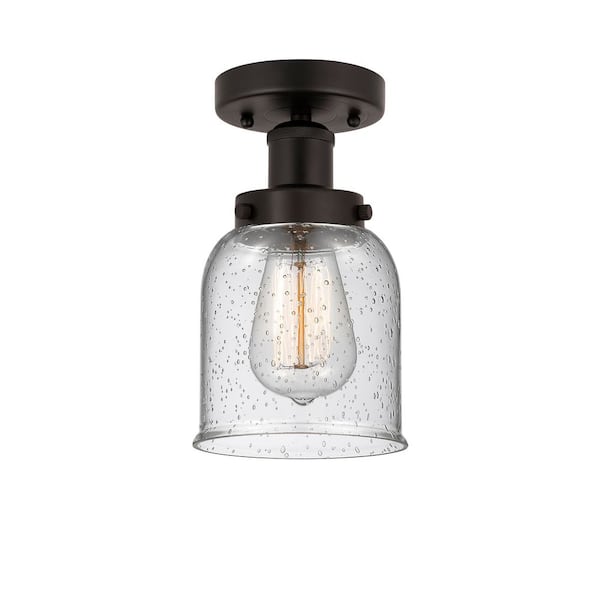 Bell 6.5 in. 1-Light Oil Rubbed Bronze Industrial Semi-Flush Mount with Decorative Glass Shade