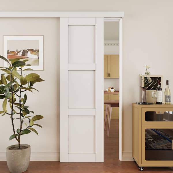 ARK DESIGN 24 in. x 80 in. Hidden Track Style 3 Panel White Primed MDF Sliding Barn Door with Hardware Kit
