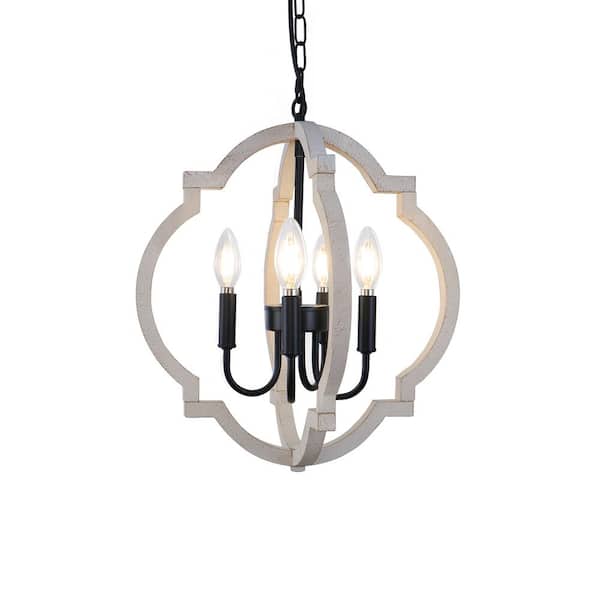 Unbranded 4-Light Black Wood Dimmable Rustic French Country and White Chandelier for Kitchen Island Bedroom Dining Room Entryway