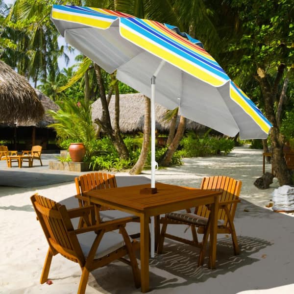 7.2 ft. Steel Portable Outdoor Beach Umbrella in Yellow with Sand Anchor and Tilt Mechanism