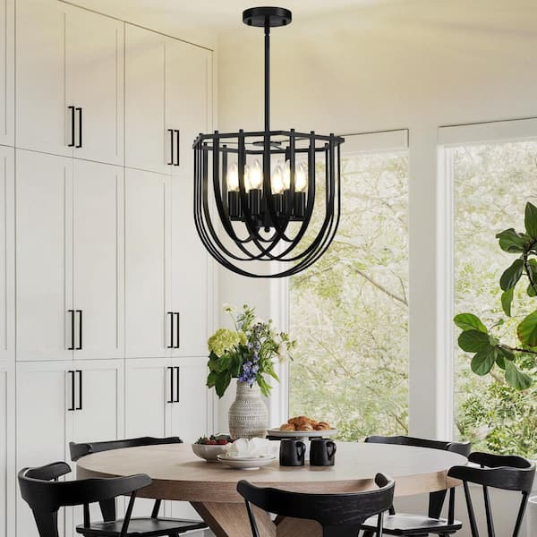 6-Light Black Farmhouse Chandelier for Kitchen Island, Hanging Industrial Metal Chandelier