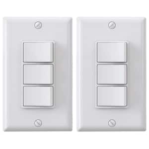 15 Amp Decorator Combination 3 Single Pole Rocker Switches, Wall Plate Included, White (2-Pack)