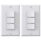 15 Amp Decorator Combination 3 Single Pole Rocker Switches, Wall Plate Included, White (2-Pack)