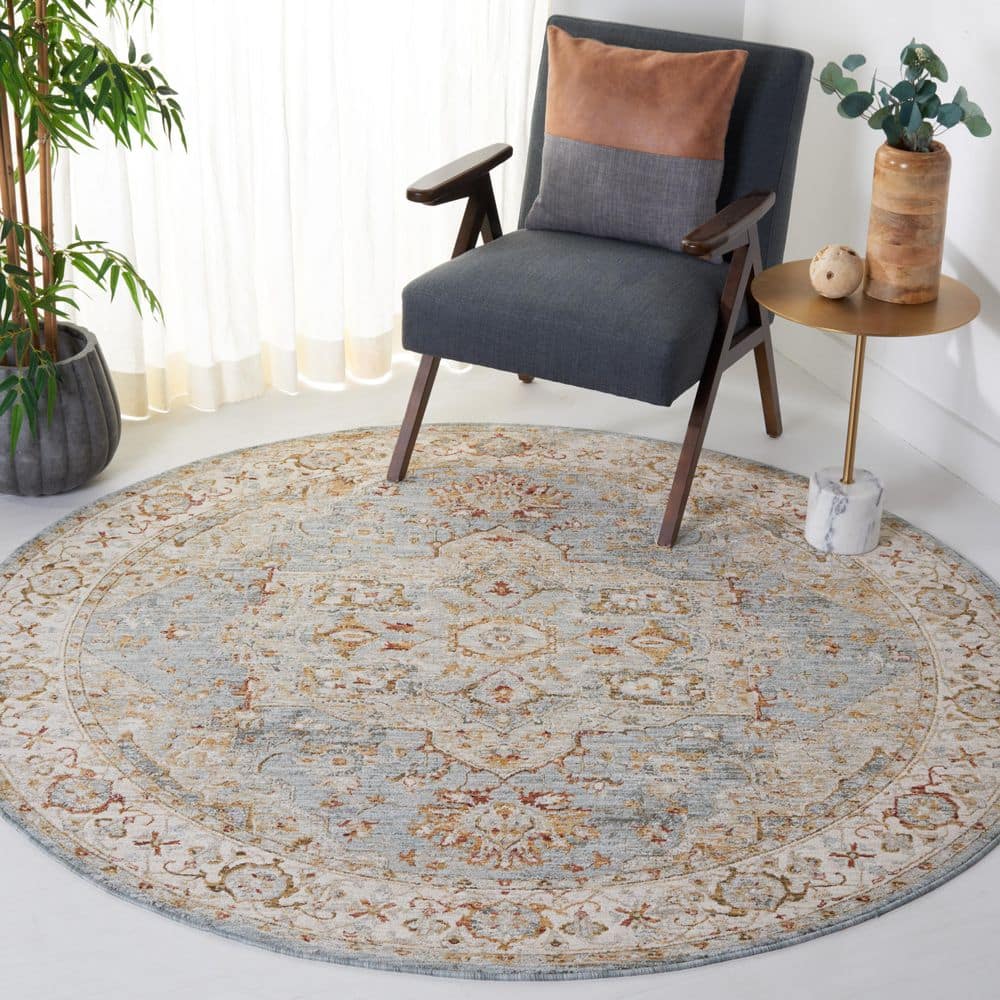 Hamilton 7 ft. x 7 ft. Round Blue/Gray Ornate Border Area Rug price history on PriceWatchPro