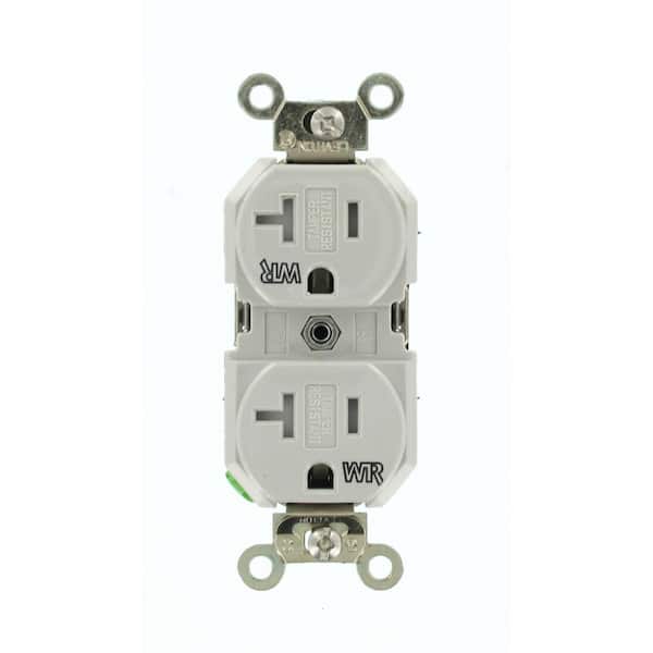 Leviton 20 Amp Industrial Specification Grade Weather/Tamper Resistant Self Grounding Duplex Outlet, Gray