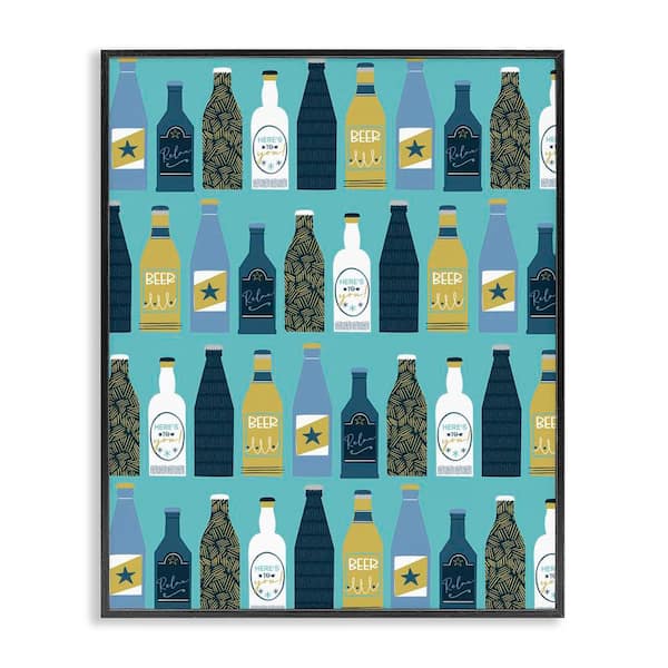 Stupell Industries Arranged Beer Bottles by Angela Nickeas Black Framed Food Giclee Art Print 14 in. x 11 in.