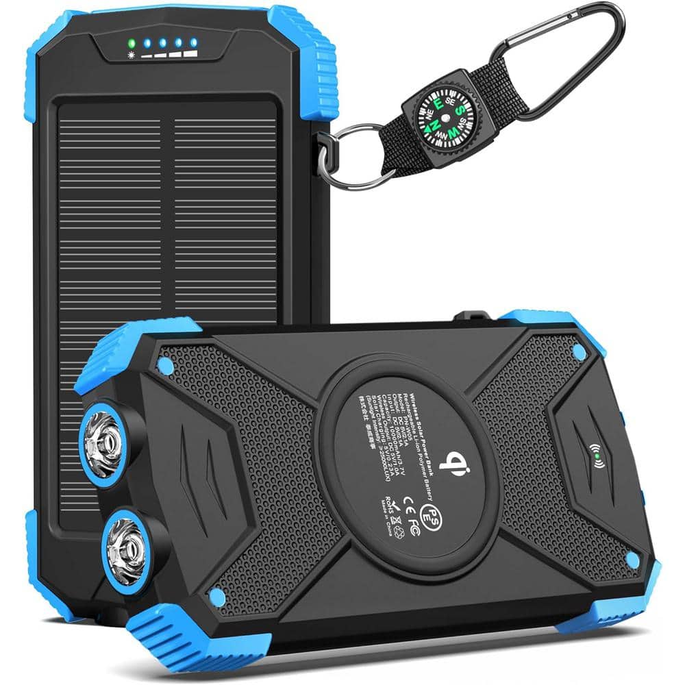 Etokfoks Solar Charger Power Bank 10,000mAh External Battery Pack Type C  Input Output Dual Super Bright Flashlight in Light Blue MLPH007LT352 - The