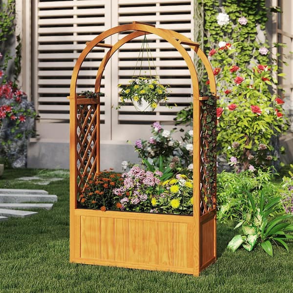 geenbee 花魁 Gymax 2-Pieces 29 in. W Wooden Raised Garden Bed with Lattice