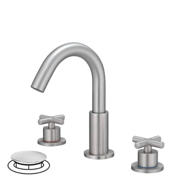 HOMEMYSTIQUE 8 in. Widespread Double Handle Bathroom Faucet with Drain Kit Included and Spot Resistant in Brushed Nickel