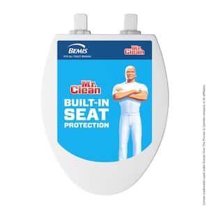 Mr. Clean Elongated Soft Close Enameled Wood Closed Front Toilet Seat in White Removes for Easy Cleaning + Duraguard