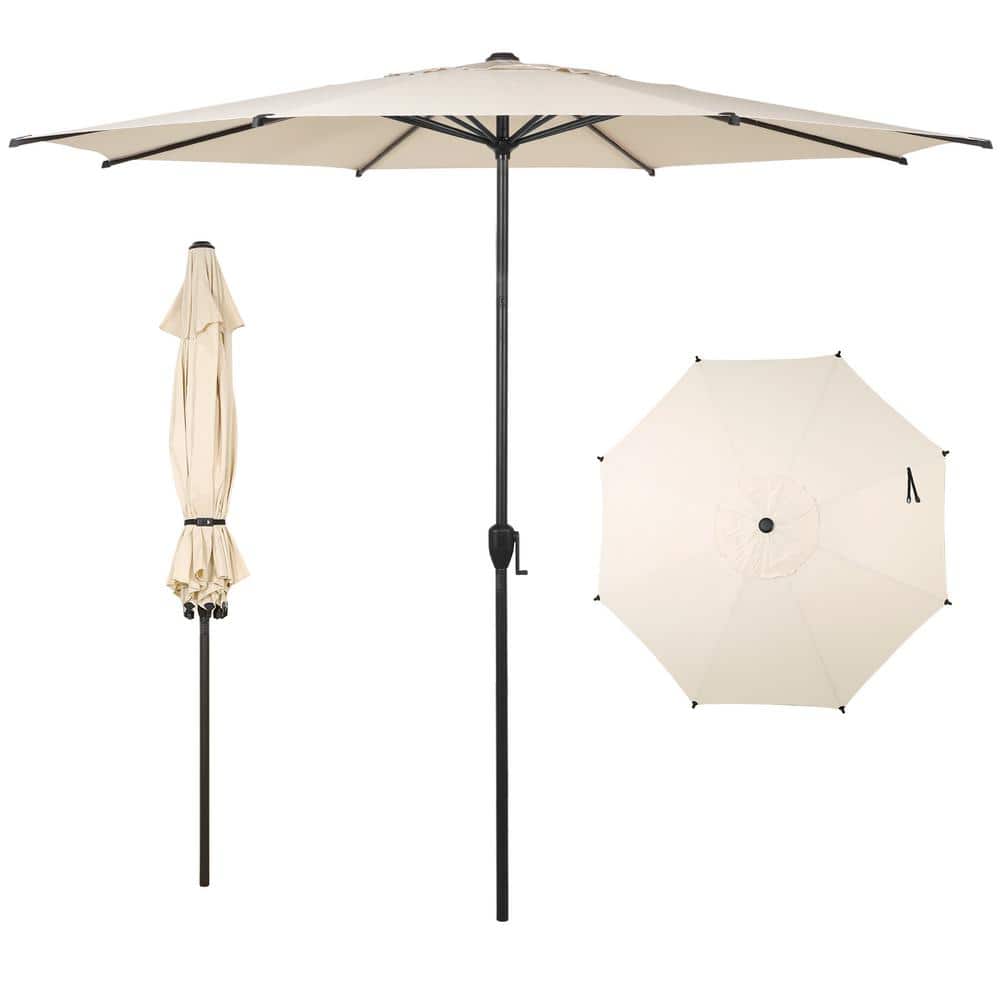 Lyon 11 ft Beige Steel Round Market Patio Umbrella