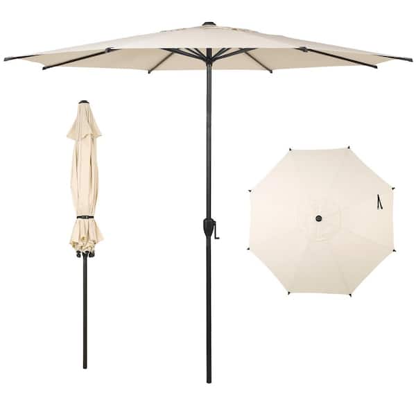 Lyon 11 ft. Steel Market Solar Horizontal Tilt Patio Umbrella in Beige