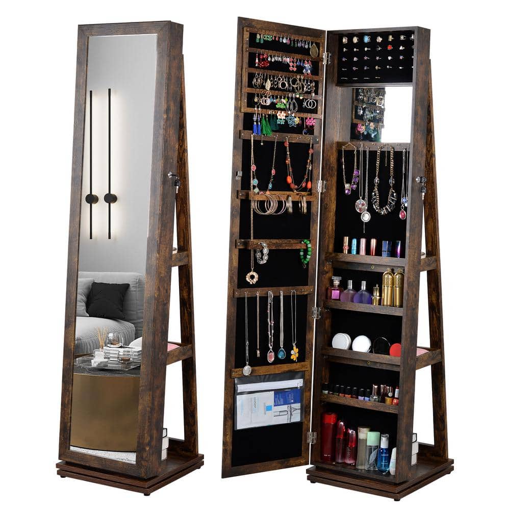 Fashion Simple Antique Gray Jewelry Storage Cabinet With LED Lights and Mir