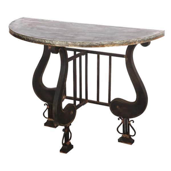 Benjara 40 in. Brown Half-Circle Wood Top Console Table with Curved Legs