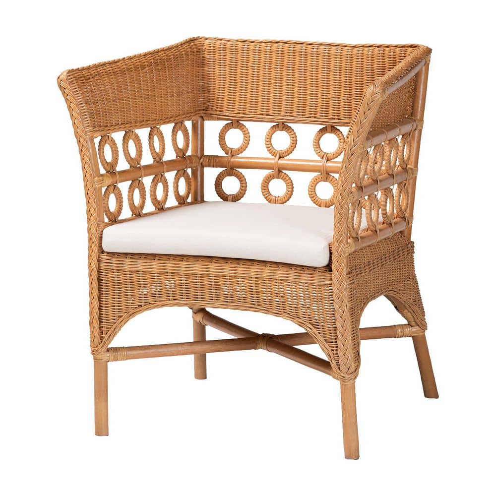 Handcrafted White Rattan Bohemian Accent Chair