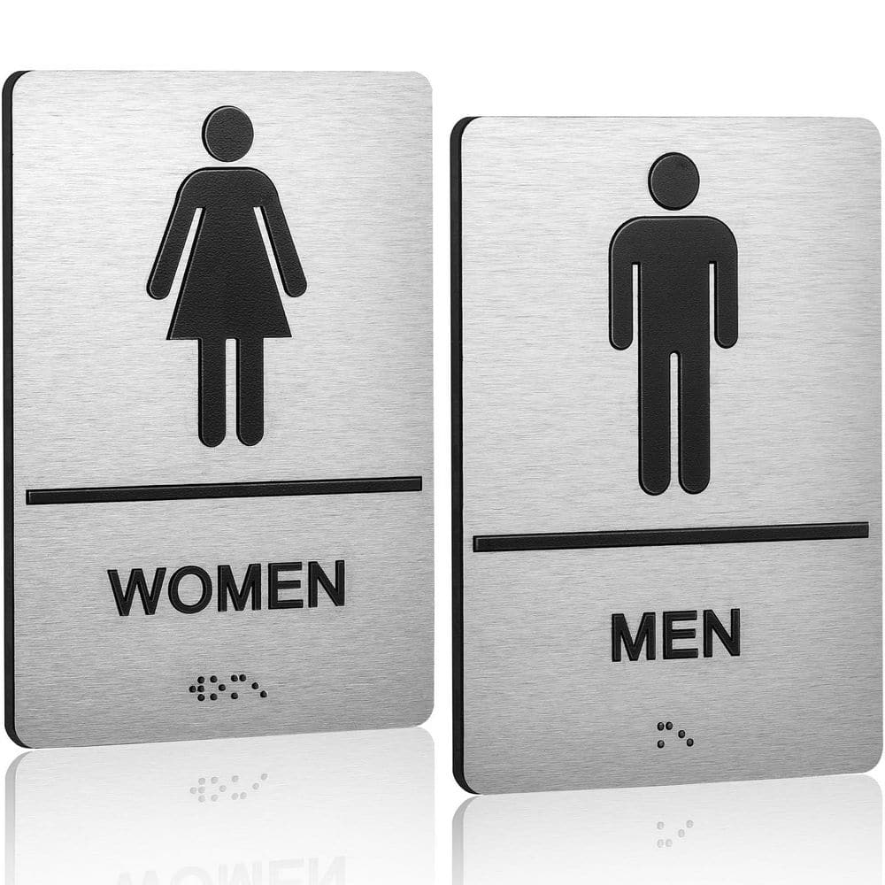 2 Piece Set Brushed Aluminum ADA Self-Adhesive Raised Braille Restroom Signs for Men and Women Bathroom Door price history on PriceWatchPro