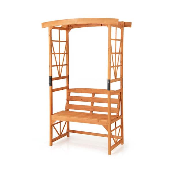 HONEY JOY 75 in. x 48 in. Wood Natural Garden Arbor with Pergola Trellis and Seating Archway for Climbing Plant Vine Rose