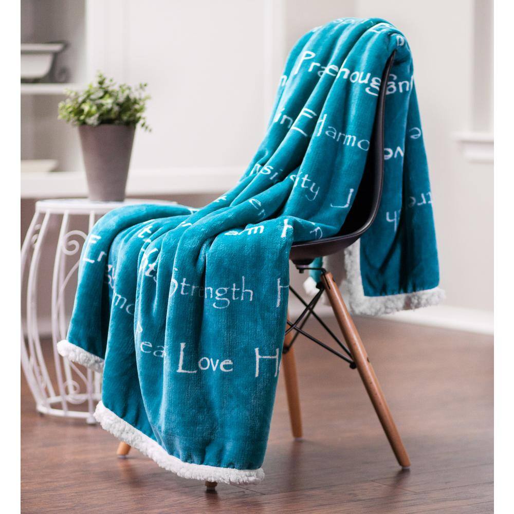 Teal and White Reversible Faux Fur Sherpa Throw Blanket