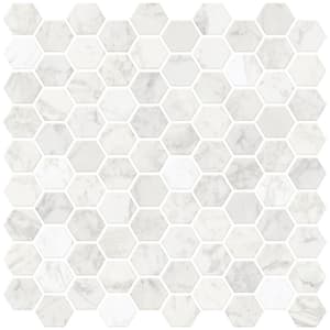 White Hexagon Vinyl Marble Peel Stick Backsplash Tiles