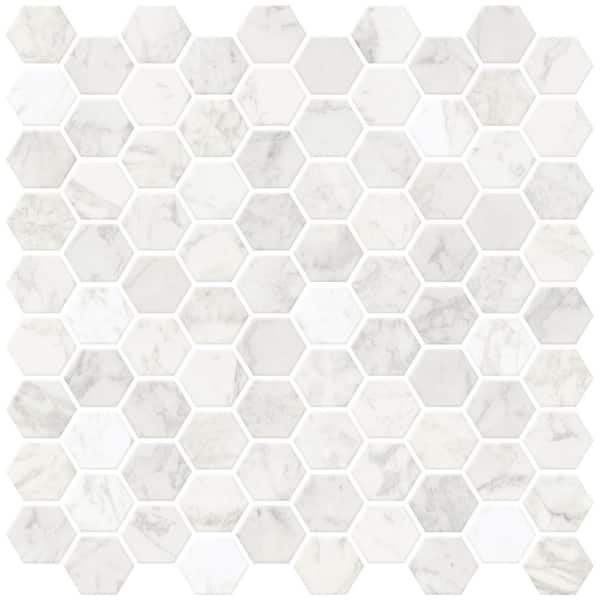 InHome White Hexagon Vinyl Marble Peel Stick Backsplash Tiles