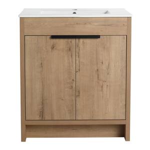 30 in. W x 18.3 in. D x 34.3 in. H Single Sink Free-Standing Bath Vanity in Brown with White Ceramic Top