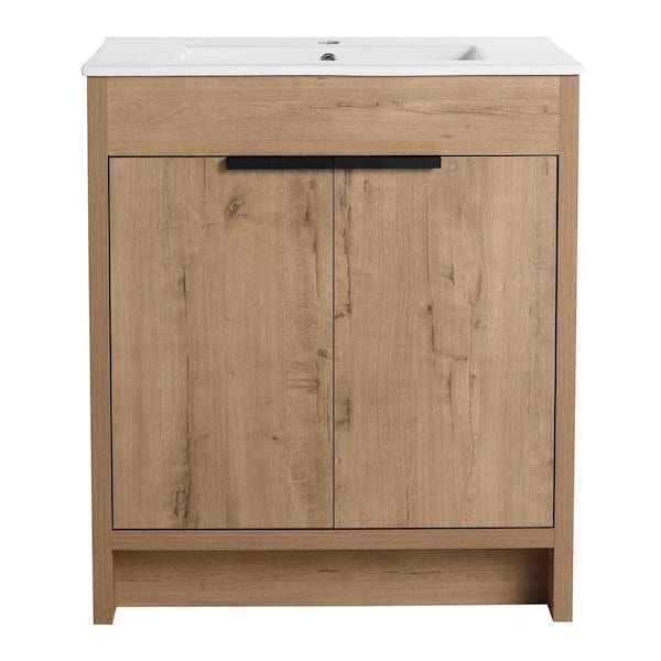 30 in. W x 18.3 in. D x 34.3 in. H Single Sink Free-standing Bath Vanity in Brown with White Ceramic Top