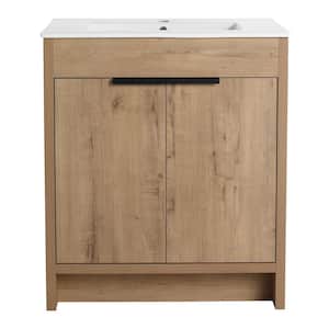 30 in. W x 18.3 in. D x 34.3 in. H Single Sink Free-Standing Bath Vanity in Brown with White Ceramic Top