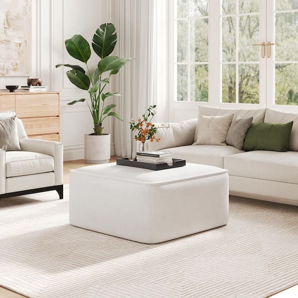 Cream Velvet Square Accent Ottoman