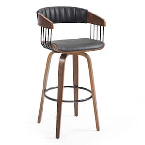 Beaumont 31 in. Black Wood Bar Stool with Faux Leather Seat 1 (Set of Included)