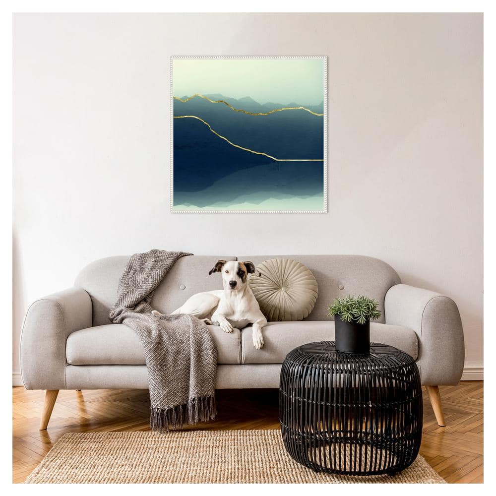 Gold Lined Blue Abstract Mountain Framed Canvas Art