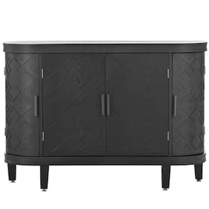47.20 in. W x 15.20 in. D x 33.50 in. H Black Wood Linen Cabinet Accent Storage Sideboard with Antique Pattern Doors