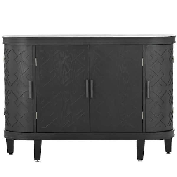 Unbranded 47.20 in. W x 15.20 in. D x 33.50 in. H Black Wood Linen Cabinet Accent Storage Sideboard with Antique Pattern Doors