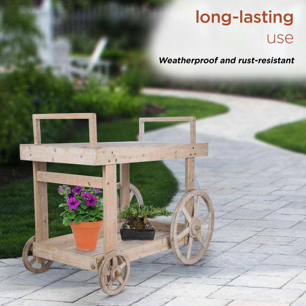 Rustic Multi-Color Wooden Garden Cart Display with Wheels