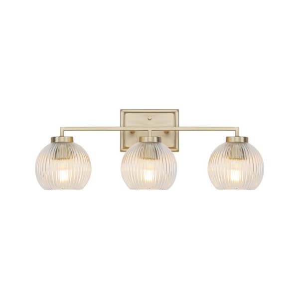 Elliott 7 in. 3 Light Brushed Champagne Bronze Vanity Light with Ribbed Clear Shade