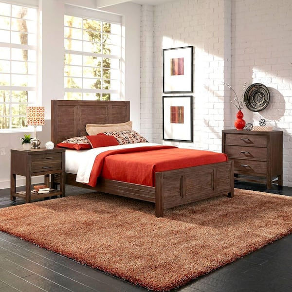 Home Styles Barnside King-Size Bed, Nightstand and Chest Set in Mahogany Brown