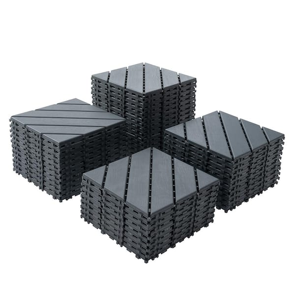 BTMWAY Dark Gray 1 ft. x 1 ft. All-Weather Plastic Outdoor Interlocking Deck Tiles, Garage Floor Tiles(44-Pack)