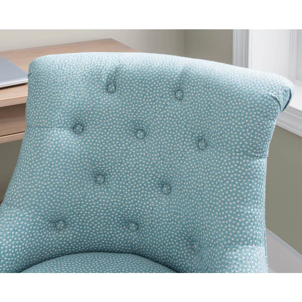 Plush Light Blue Fabric Swivel Office Chair with Gray Wash Wood Base