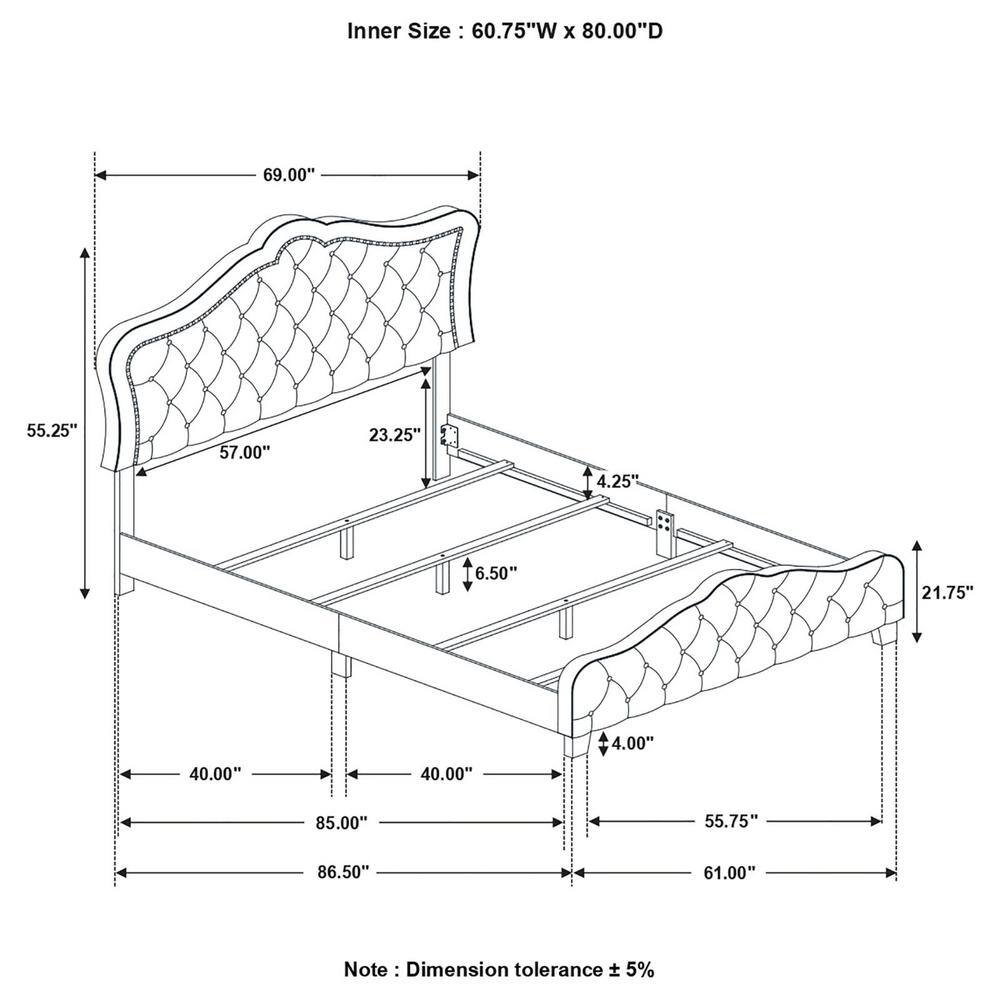 Gray Queen Upholstered Bed with Tufted Headboard and Nailhead Trim