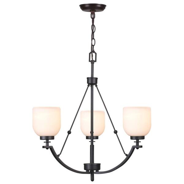 World Imports 3-Light Oil-Rubbed Bronze Chandelier with White Frosted Glass Shade