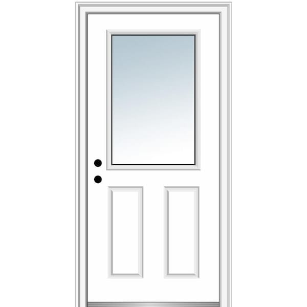 MMI Door 34 in. x80 in. Right-Hand Inswing 1/2-Lite Clear 2-Panel Primed Fiberglass Smooth Prehung Front Door on 6-9/16 in. Frame